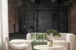 Fototapeta: Crossfit athlete lifting barbell overhead at the gym. shirtless