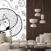 Fototapeta: Cute sleeping fox coloring page. black and white print with funny