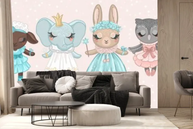 Fototapeta: Cute stuffed animals - fashion girls characters. kid nursery