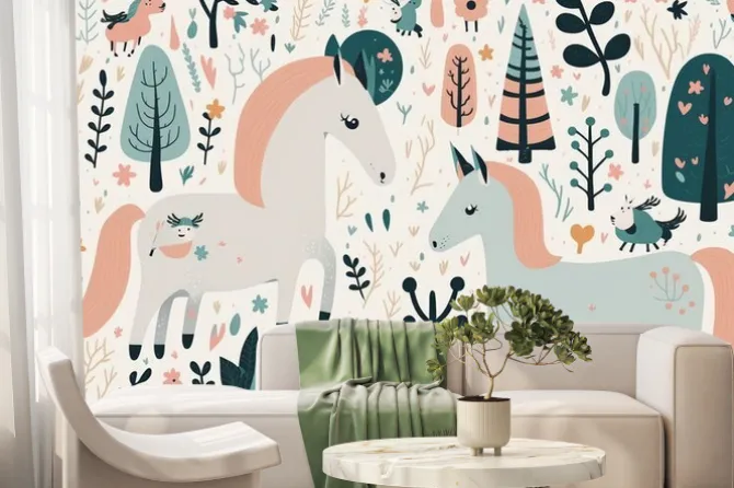 Fototapeta: Cute unicorns and unicorn seamless pattern kids print generative