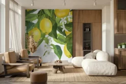 Fototapeta: Cytryny na liściastym drzewie z kwiatami