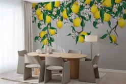 Fototapeta: Cytryny otoczone kwiatami i liśćmi
