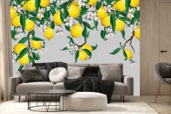 Fototapeta: Cytryny otoczone kwiatami i liśćmi
