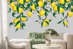 Fototapeta: Cytryny otoczone kwiatami i liśćmi