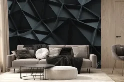 Fototapeta: Czarna geometryczna siatka 3d z ostrymi trójkątami