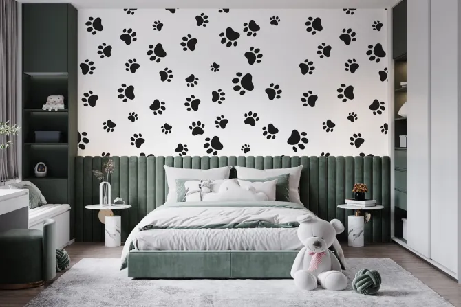 Fototapeta: Czarne łapy psów na białym tle