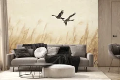 Fototapeta: Czarne ptaki nad łąką