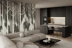 Fototapeta: Czarno biały las z brzozami