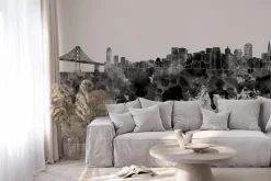 Fototapeta: Czarno-biała akwarela metropolii z mostem