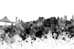 Fototapeta: Czarno-biała akwarela metropolii z mostem