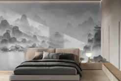 Fototapeta: Czarno-biała japońska wioska w górach