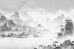 Fototapeta: Czarno-biała japońska wioska w górach