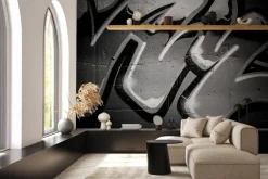 Fototapeta: Czarno-białe graffiti na betonowym murze