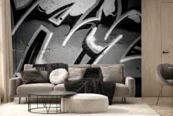 Fototapeta: Czarno-białe graffiti na betonowym murze