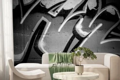 Fototapeta: Czarno-białe graffiti na betonowym murze