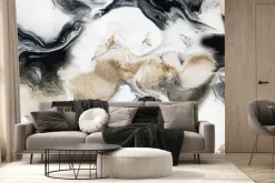 Fototapeta: Czarno-białe marmur z delikatnym złotym zdobieniem