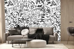 Fototapeta: Czarno-białe napisy w stylu graffiti