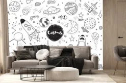 Fototapeta: Czarno-białe symbole kosmosu dla dzieci