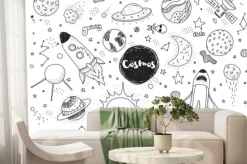 Fototapeta: Czarno-białe symbole kosmosu dla dzieci