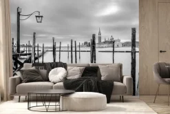 Fototapeta: Czarno-białe zdjęcie z widokiem na kościół