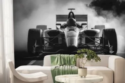 Fototapeta: Czarno-białe zdjęcie formuły 1 z kierowcą