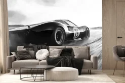 Fototapeta: Czarno-białe zdjęcie auta w stylu retro