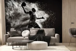 Fototapeta: Czarno-białe zdjęcie koszykarza z piłką