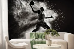 Fototapeta: Czarno-białe zdjęcie koszykarza z piłką