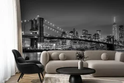 Fototapeta: Czarno-białe zdjęcie mostu brooklińskiego w nocy