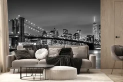 Fototapeta: Czarno-białe zdjęcie mostu brooklińskiego w nocy