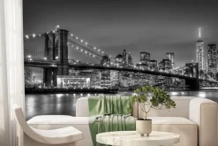 Fototapeta: Czarno-białe zdjęcie mostu brooklińskiego w nocy