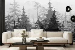 Fototapeta: Czarno-biały akwarelowy górski las