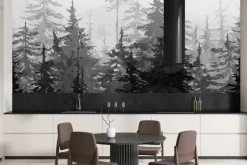 Fototapeta: Czarno-biały akwarelowy górski las