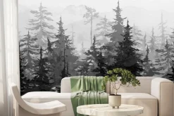 Fototapeta: Czarno-biały akwarelowy górski las