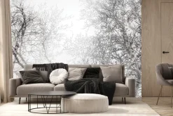 Fototapeta: Czarno-biały las z widokiem na gałęzie drzew