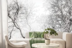 Fototapeta: Czarno-biały las z widokiem na gałęzie drzew