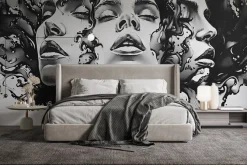 Fototapeta: Czarno-biały mural z kobiecą twarzą