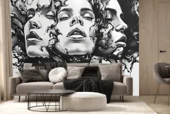 Fototapeta: Czarno-biały mural z kobiecą twarzą