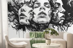 Fototapeta: Czarno-biały mural z kobiecą twarzą