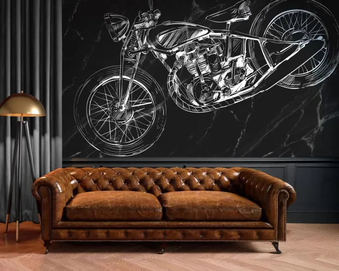 Fototapeta: Czarno-biały rysowany motor