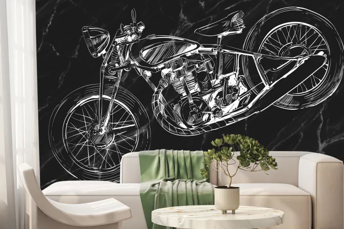 Fototapeta: Czarno-biały rysowany motor