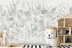 Fototapeta: Czarno-biały rysunek ze zwierzętami