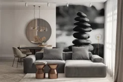 Fototapeta: Czarno-biały wzór z kamieniami na tle morza