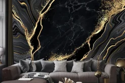 Fototapeta: Czarny marmur ze złotymi liniami
