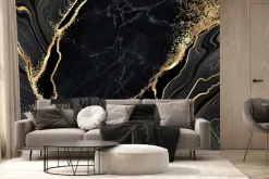 Fototapeta: Czarny marmur ze złotymi liniami