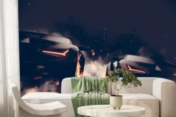 Fototapeta: Czarny matowy wyścig samochodów sportowych w mieście