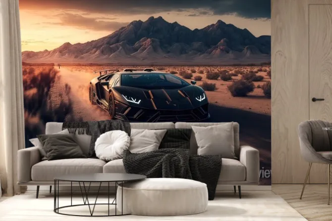 Fototapeta: Czarny samochód na pustyni