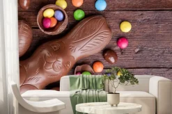 Fototapeta: Czekolada pisanki i słodycze na tle drewnianych