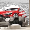 Fototapeta: Czerwone auto przebijające mur