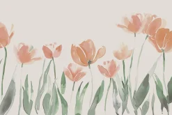 Fototapeta: Czerwone tulipany na pastelowej łące